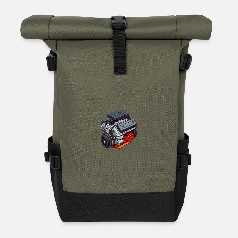 Motorisches Thema: Klassisch und Leistung - Rolltop Rucksack - Olive/Schwarz