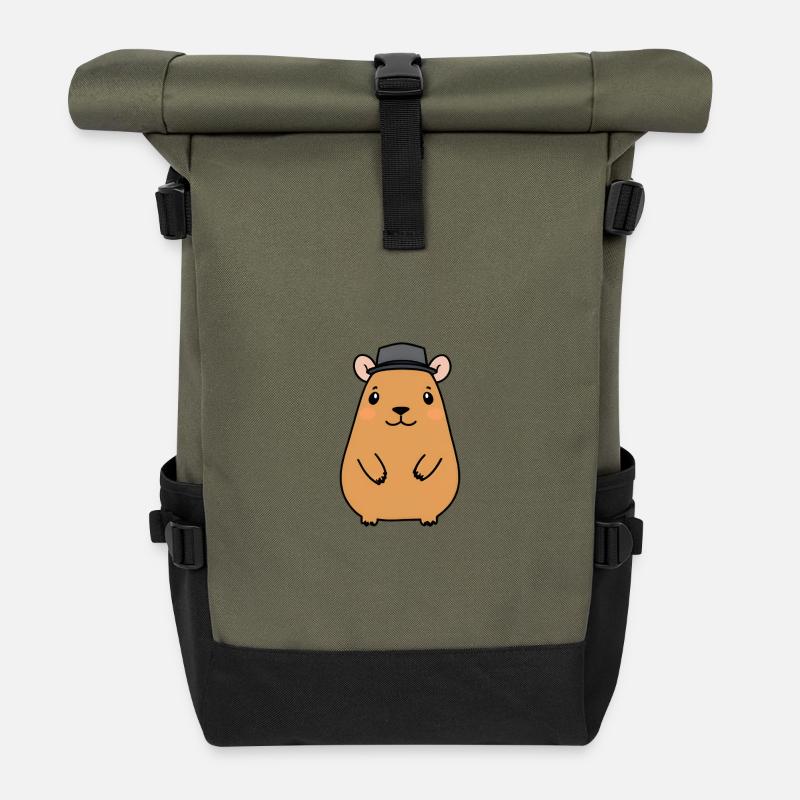 Kapu Capybara with Felt Hat - Roll Top Backpack - olive/black