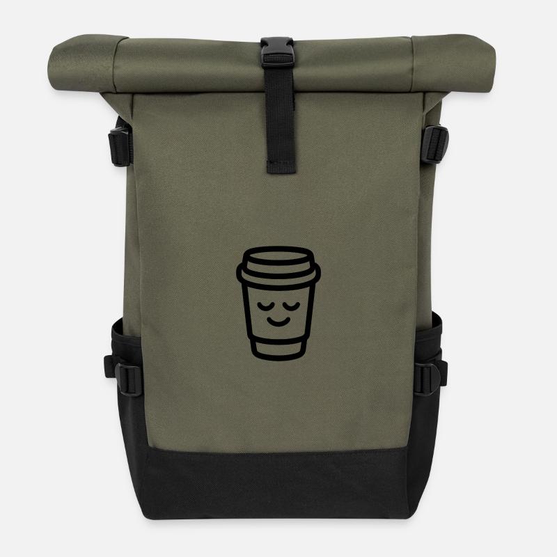 Fröhlicher Kaffeebecher mit Lächeln - Rolltop Rucksack - Olive/Schwarz