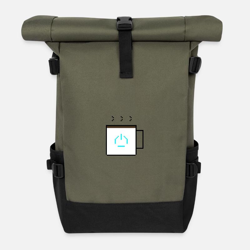 Power-Up Kaffee: Retro Pixel Art Gaming Design - Rolltop Rucksack - Olive/Schwarz