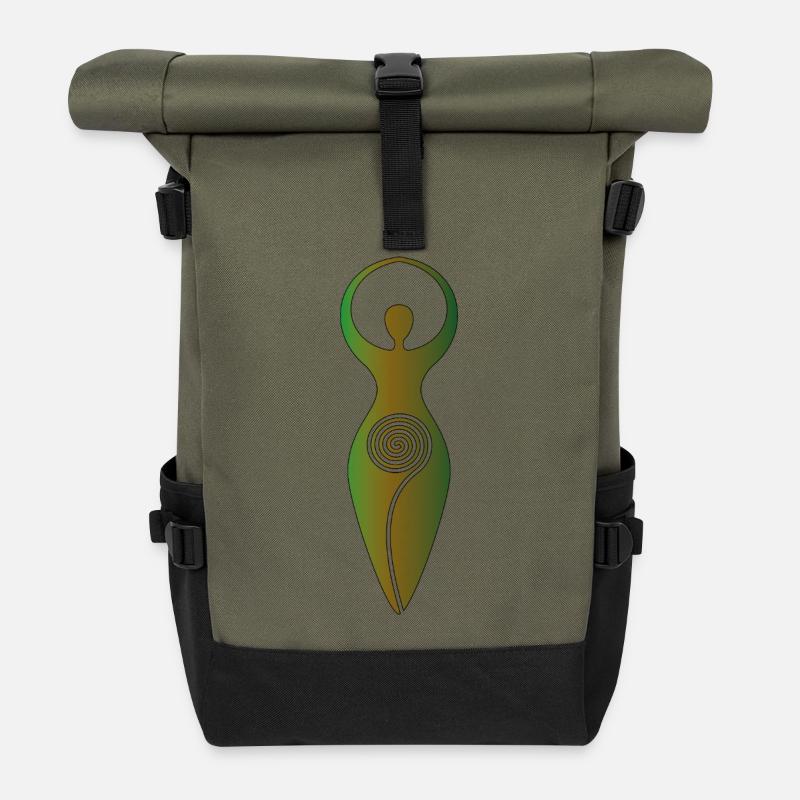 Déesse Spirale Wiccane - Énergie Féminine - Sac à dos roll top - olive/noir