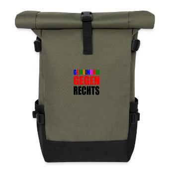 gemeinsam gegen rechts - Rolltop Rucksack - Olive/Schwarz - Vorne