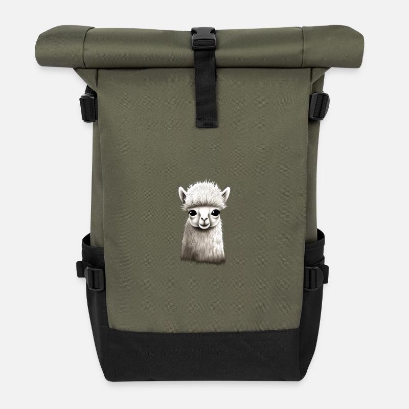 Alpaga moelleux et mignon - Sac à dos roll top - olive/noir