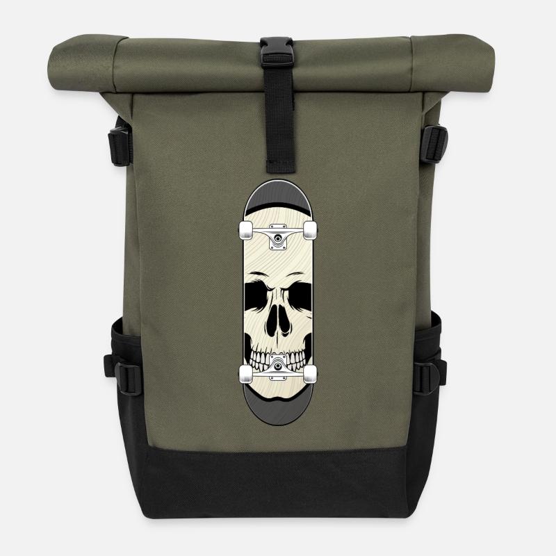 Skull on skateboard – Monochrome - Roll Top Backpack - olive/black