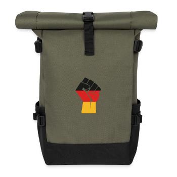 Flaggenfaust Kraft der Einheit - Rolltop Rucksack - Olive/Schwarz - Vorne