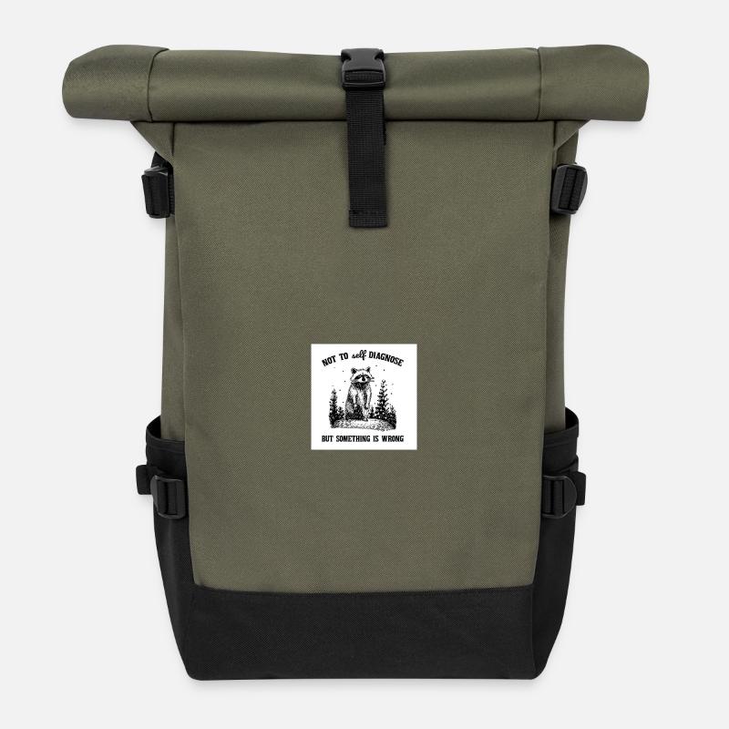 Waschbär-Satire: Nicht selbst diagnostizieren - Rolltop Rucksack - Olive/Schwarz