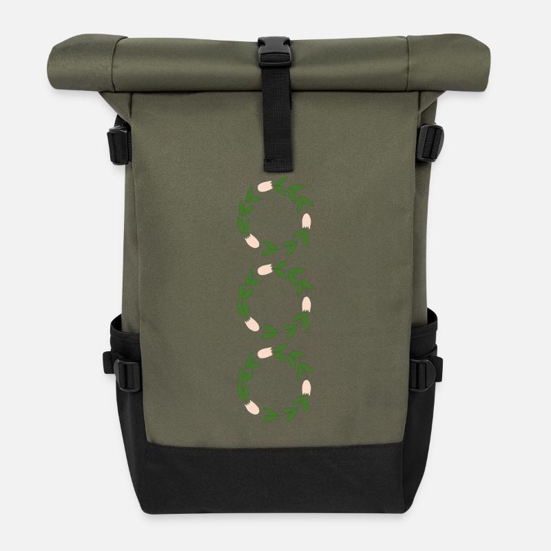 Blumenkranz aus rosa Tulpen - Rolltop Rucksack - Olive/Schwarz
