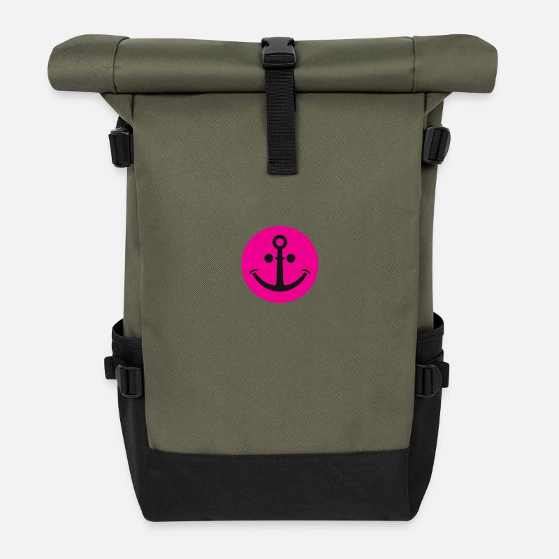 Fröhlicher Anker (pink) - Rolltop Rucksack - Olive/Schwarz