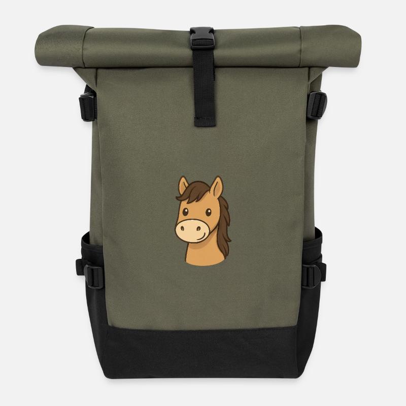 Pferdekopf - Rolltop Rucksack - Olive/Schwarz