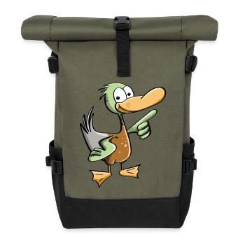 Lustiger Erpel - Ente Comic - Rolltop Rucksack - Olive/Schwarz - Vorne
