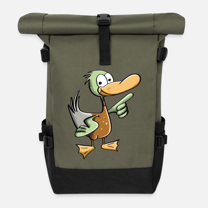 Lustiger Erpel - Ente Comic - Rolltop Rucksack - Olive/Schwarz