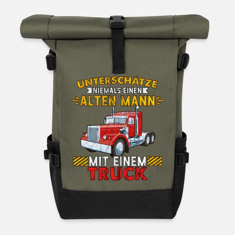 Truck Trucker Alter Mann Geburtstag Geschenk - Rolltop Rucksack - Olive/Schwarz