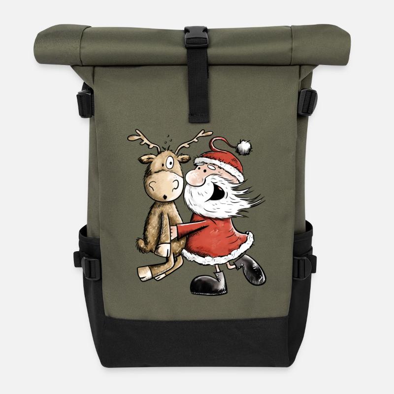 Weihnachtsmann Mit Rentier I Weihnachten Geschenk - Rolltop Rucksack - Olive/Schwarz