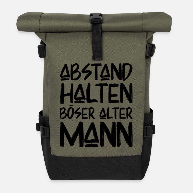 Abstand Halten Böser Alter Mann Lustige Sprüche - Rolltop Rucksack - Olive/Schwarz