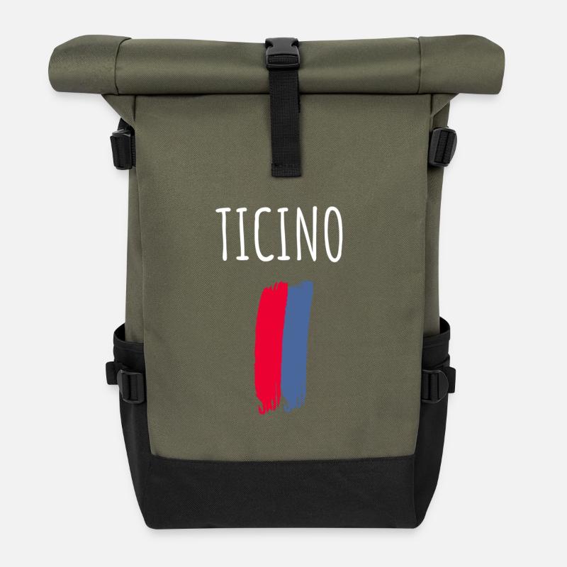 Tessin Ticino Souvenir Tessiner Geschenk - Rolltop Rucksack - Olive/Schwarz