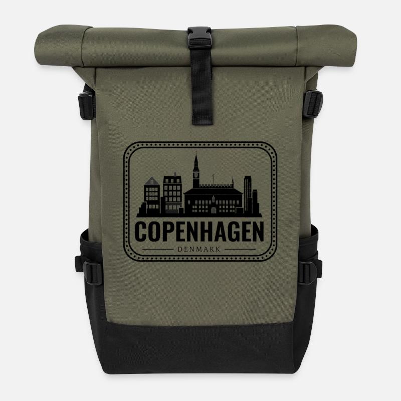 Copenhague Danemark Skyline Vintage Design - Sac à dos roll top - olive/noir