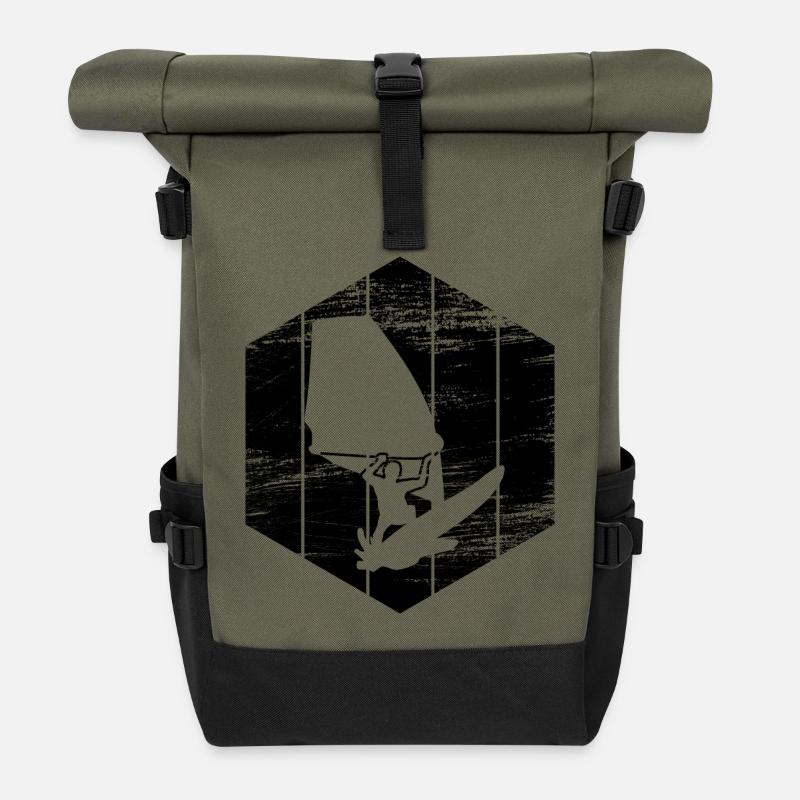 Windsurfer Skizze - Rolltop Rucksack - Olive/Schwarz
