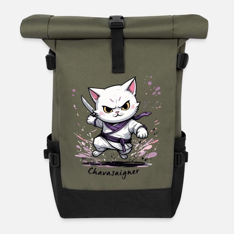 Chat maître de combat, ça va saigner ! humour - Sac à dos roll top - olive/noir
