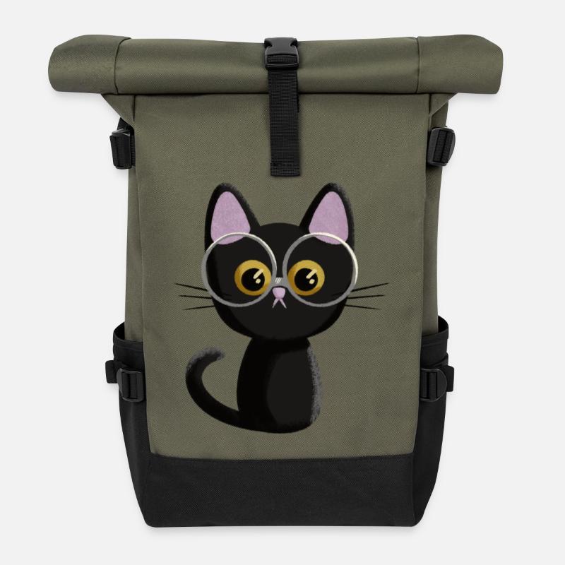 Schwarze Katze - Rolltop Rucksack - Olive/Schwarz