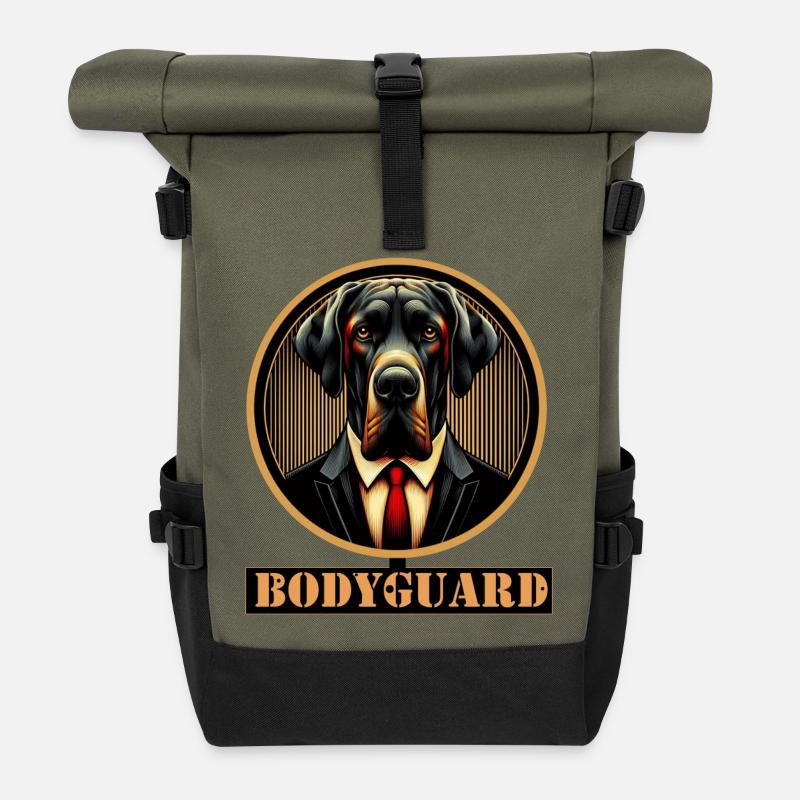 Bodyguard Hund im Anzug - Rolltop Rucksack - Olive/Schwarz