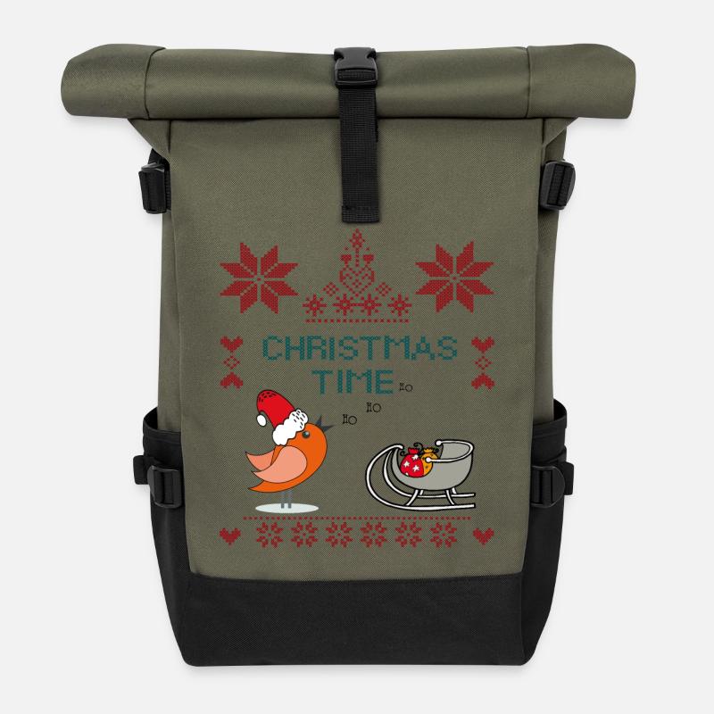 Christmas Time - Rolltop Rucksack - Olive/Schwarz