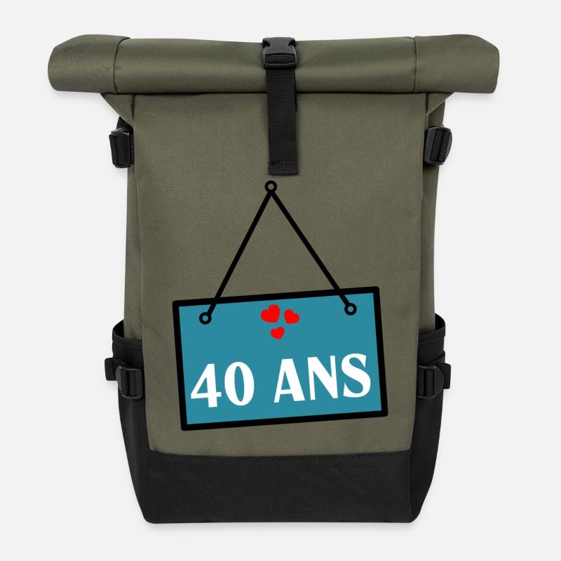 40. 40 ANS. 40e ANNIVERSAIRE. ANNIVERSAIRE 40 ANS. - Sac à dos roll top - olive/noir