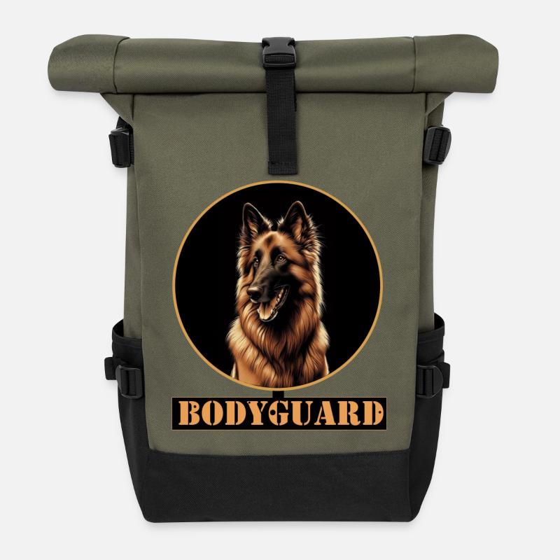 Bodyguard Hund: Wachsamkeit Belgischer Schäferhund - Rolltop Rucksack - Olive/Schwarz