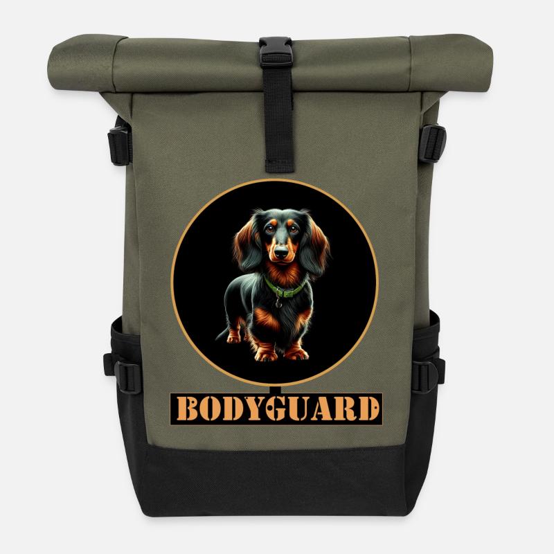 Bodyguard Dackel Langhaardackel - Rolltop Rucksack - Olive/Schwarz