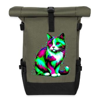 Katze - Rolltop Rucksack - Olive/Schwarz - Vorne