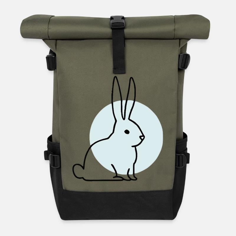 Cute Bunny – Hand Drawn Sketch - Roll Top Backpack - olive/black