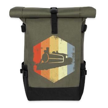 Retro Dampflokomotive - Rolltop Rucksack - Olive/Schwarz - Vorne