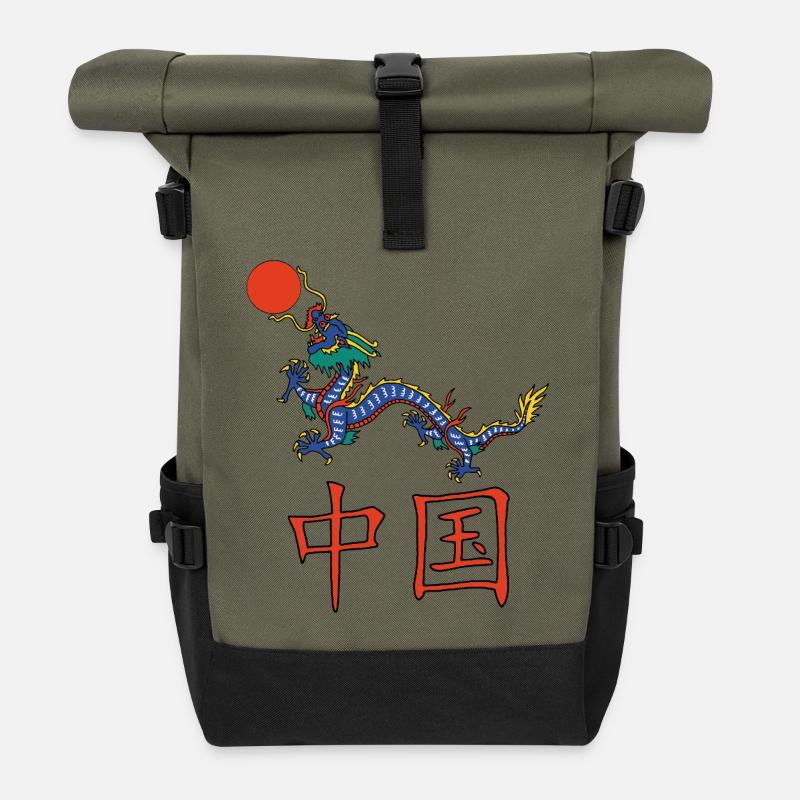 Blauer Drache von China - Rolltop Rucksack - Olive/Schwarz