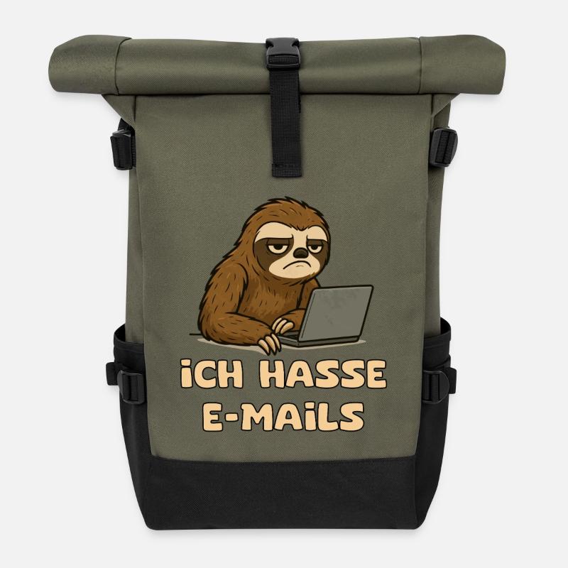 Conception décontractée de paresseux avec sarcasme par e-mail - Sac à dos roll top - olive/noir