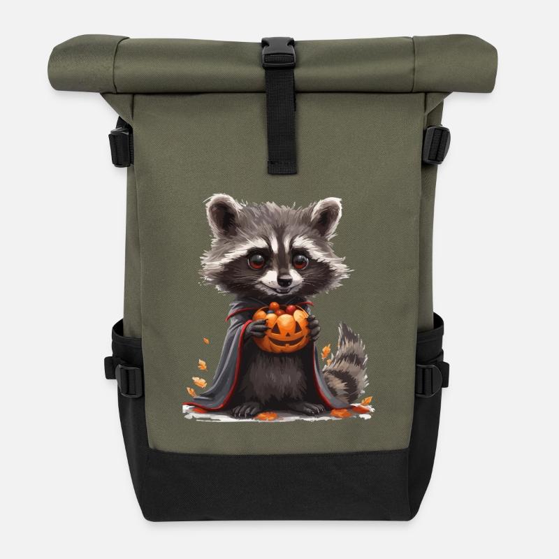 Waschbaer Halloween Pumpkin Joy - Roll Top Backpack - olive/black