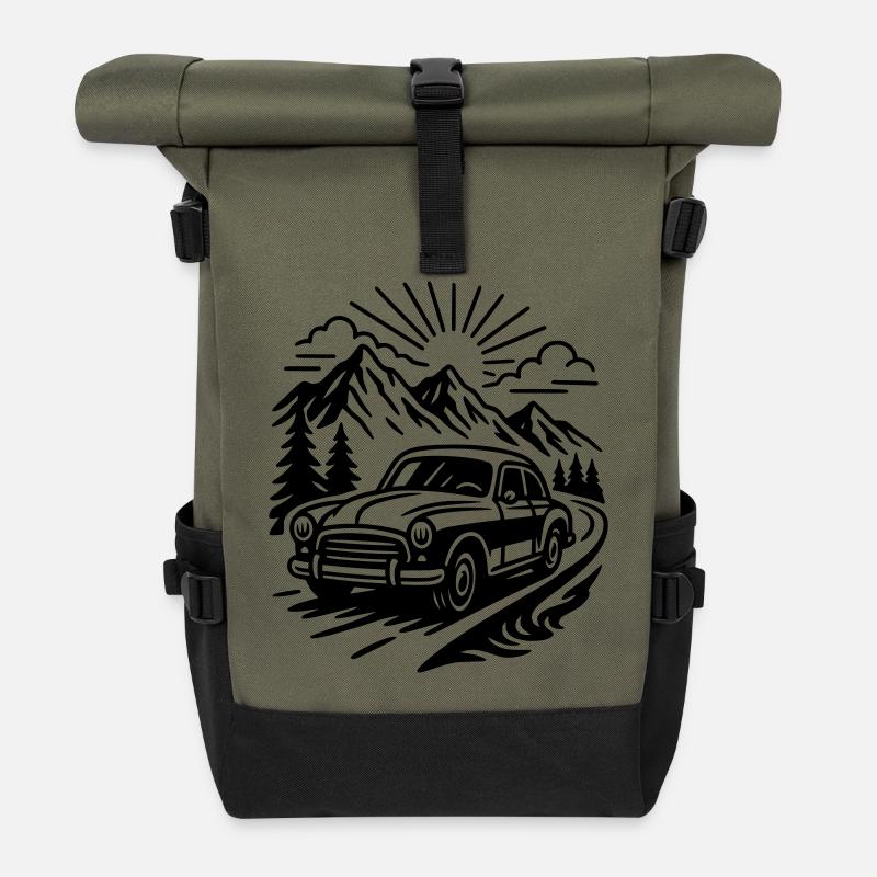 Vintage car - Roll Top Backpack - olive/black