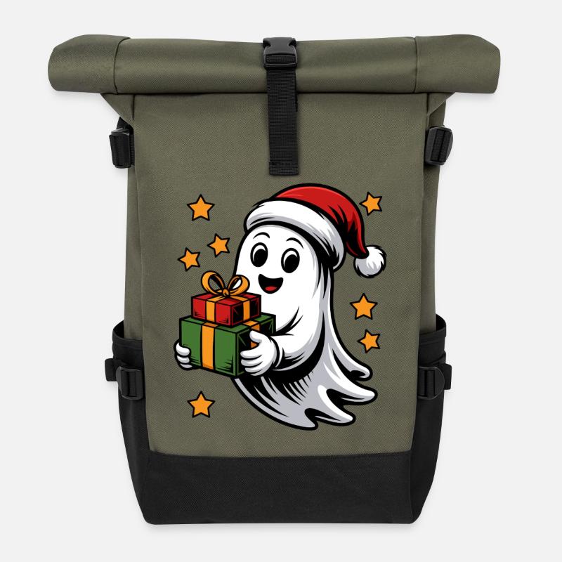 Geist mit Weihnachtsgeschenken - Rolltop Rucksack - Olive/Schwarz