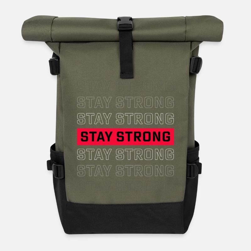 STAY STRONG – Starkes Statement Design - Roll Top Backpack - olive/black