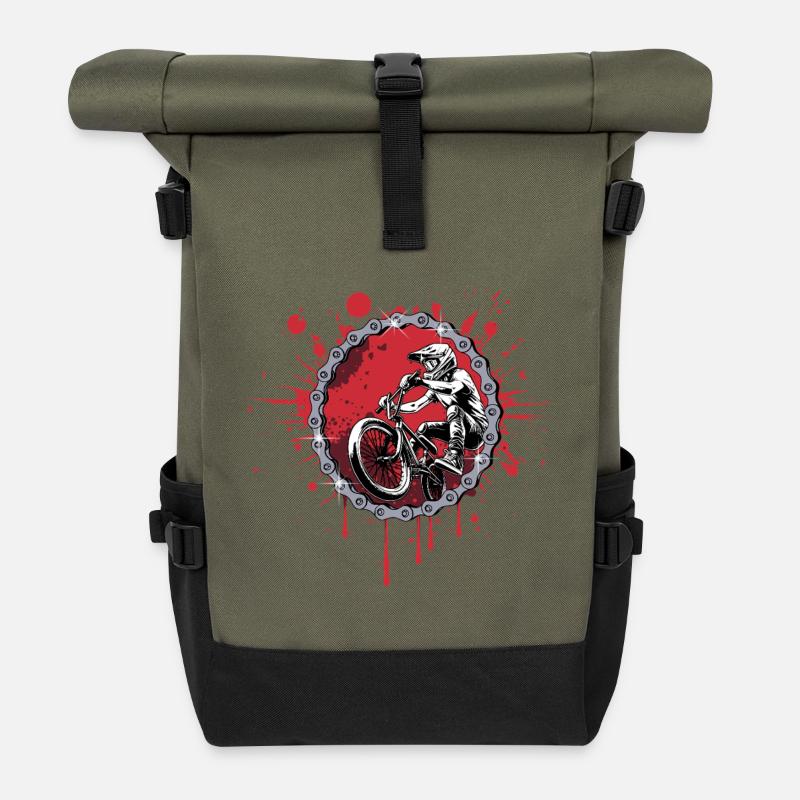 BMX Sprung durch eine Kette - Rolltop Rucksack - Olive/Schwarz
