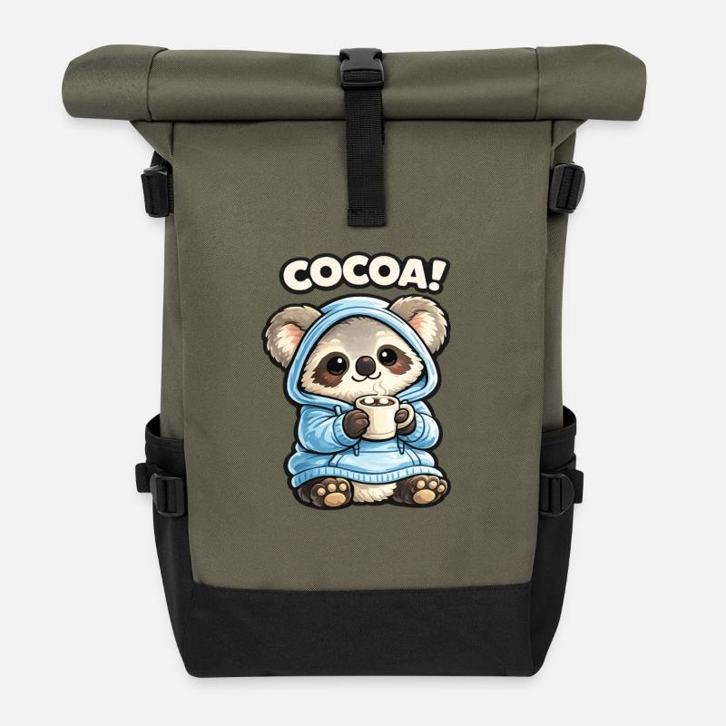 Cocoa Panda Hoodie - Roll Top Backpack - olive/black