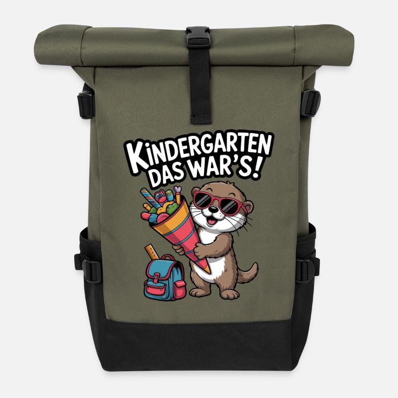 KINDERGARTEN DAS WAR'S! Jetzt Schulkind! - Rolltop Rucksack - Olive/Schwarz