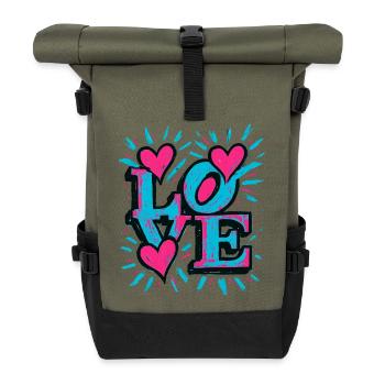 Amour - Cœur - Saint Valentin - Mariage - Sac à dos roll top - olive/noir - Devant
