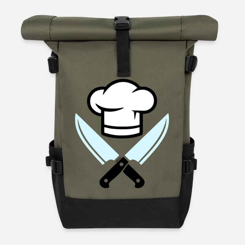 Logo du couteau chapeau de chef - Sac à dos roll top - olive/noir