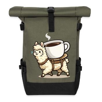 Coffee Llama Carrying Design - Roll Top Backpack - olive/black - Front