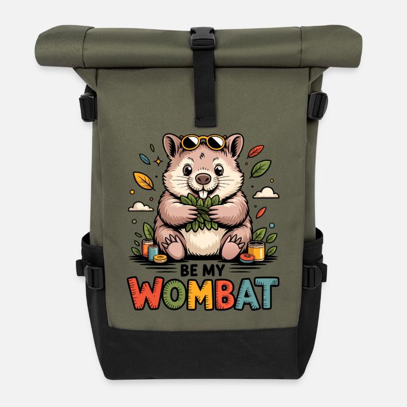 Süßer Wombat Love - Rolltop Rucksack - Olive/Schwarz