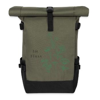 Yoga Spruch im Fluss, Blumen Design - Rolltop Rucksack - Olive/Schwarz - Vorne