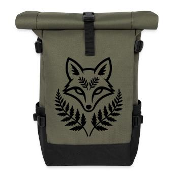 Fox Head Fern Leaves Coat of Arms - Roll Top Backpack - olive/black - Front
