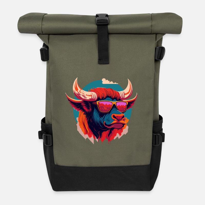 Waldbrand-Bison - Rolltop Rucksack - Olive/Schwarz