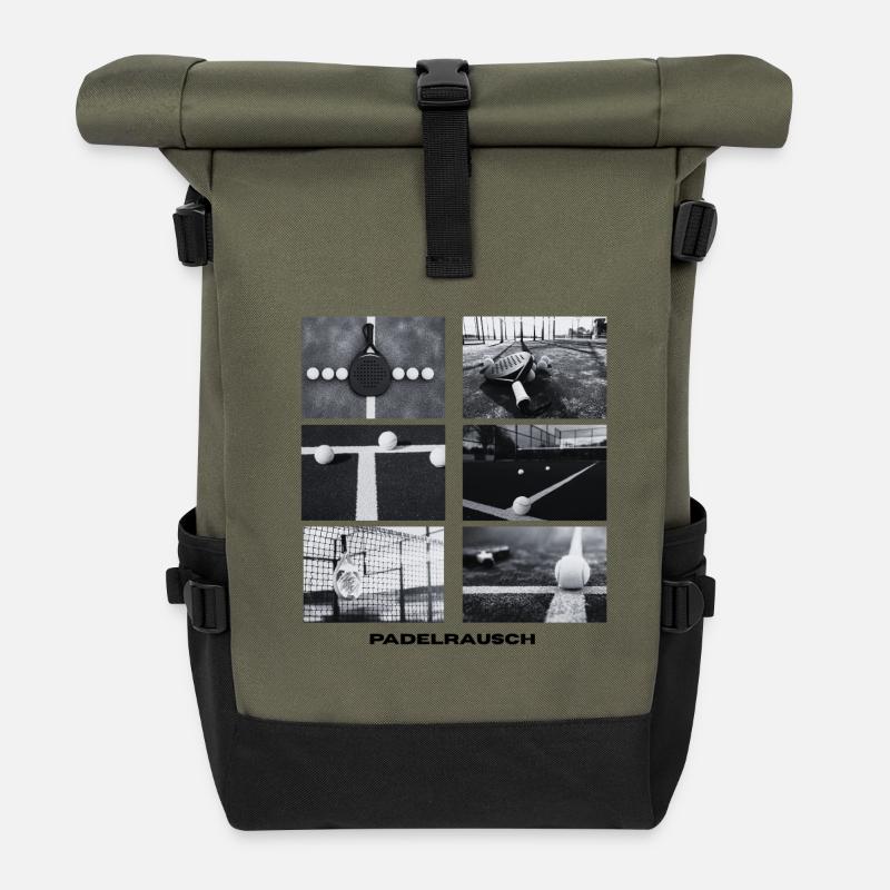 Padelrausch Collage BW - Rolltop Rucksack - Olive/Schwarz
