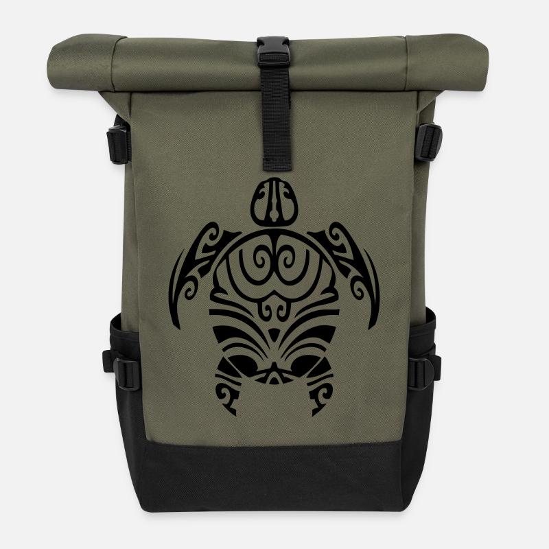 sea turtle tribal tattoo polynesian maori style - Roll Top Backpack - olive/black