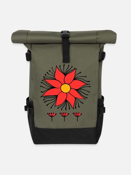Blüte Fantasie - Rolltop Rucksack - Olive/Schwarz